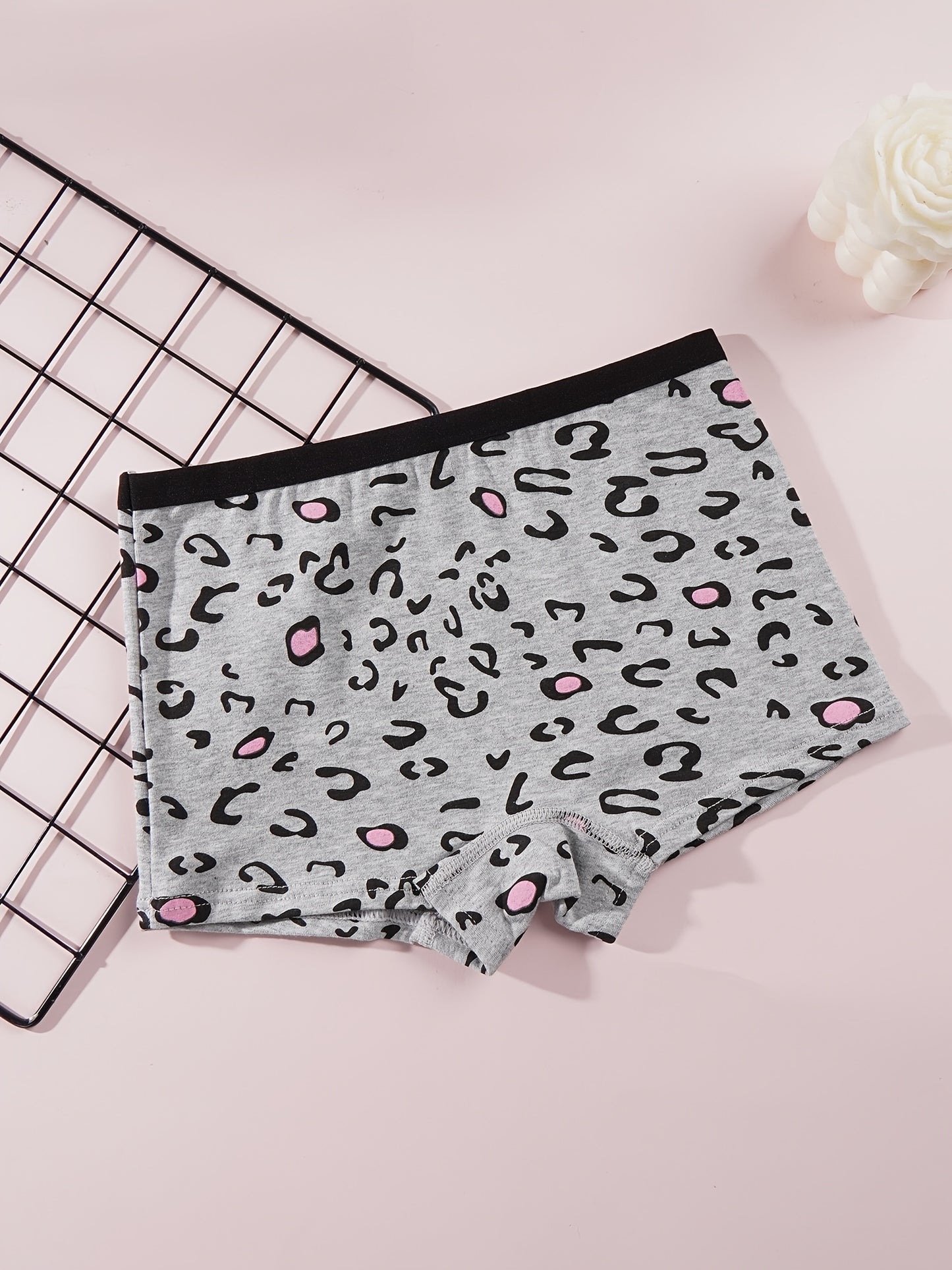 Girls' 5-Pack Cotton Boxers with Leopard & Heart Patterns