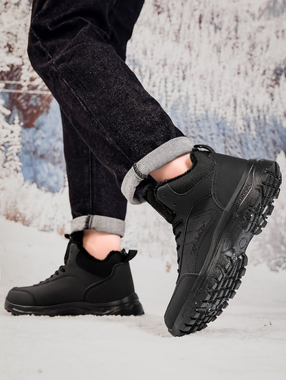 Men's Winter High-Top Ankle-High Outdoor Boots - Upper, Plush Lining & Cushioned Insole, Slip-Resistant MD Sole, Brown/Black Trekking Shoes for Snow, Ice, and Cold Weather - Lightweight & Durable Casual Winter Boots for Hikin