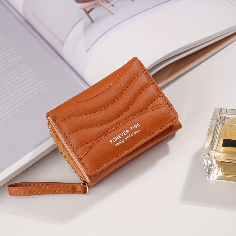 2024 New Women'S Short Wallet, Korean Style Zippered Coin Purse, Simple Design, Tri-Fold Multifunctional Faux Leather Card Holder.