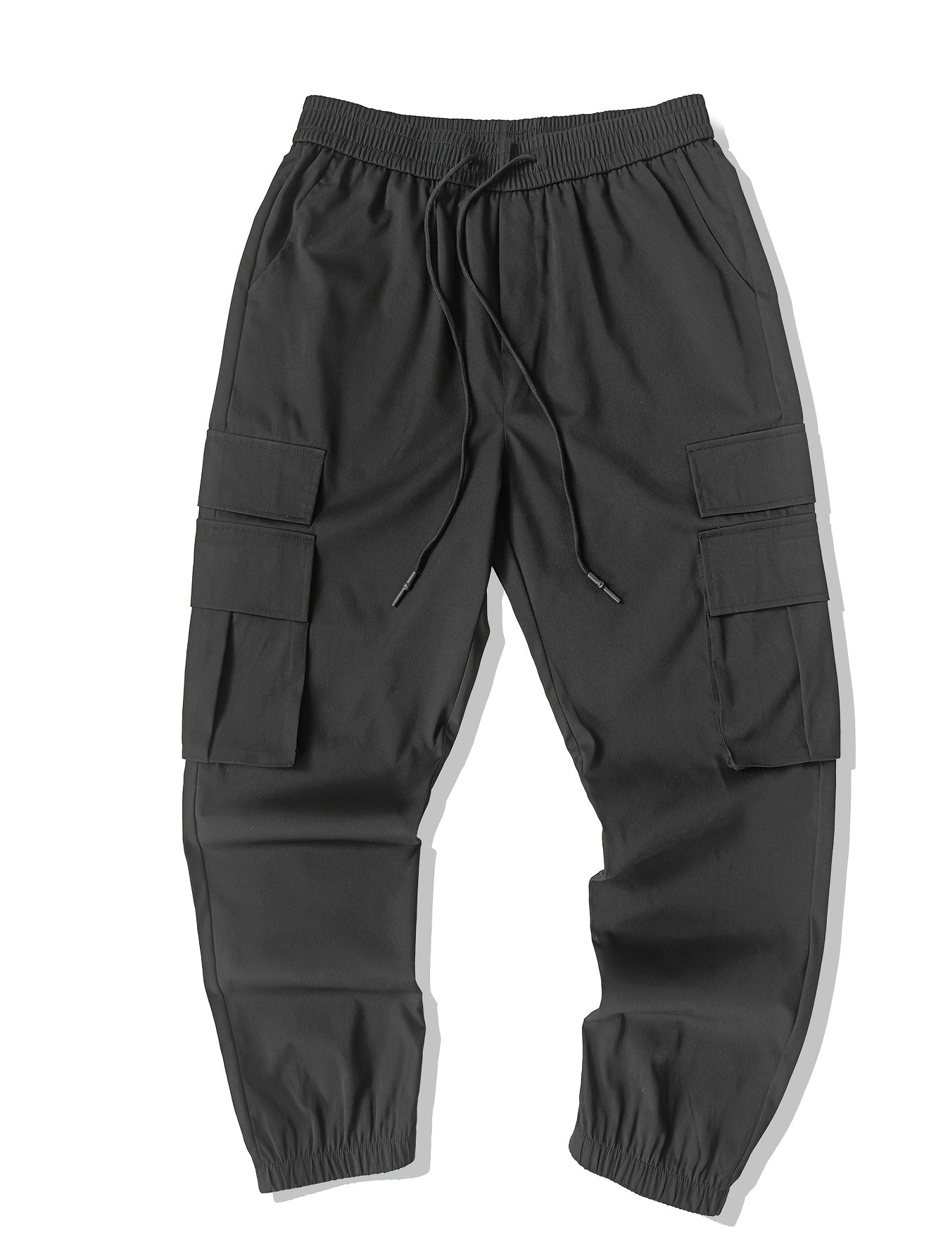 Men's Casual Solid Color Cargo Pants with Drawstring Waist