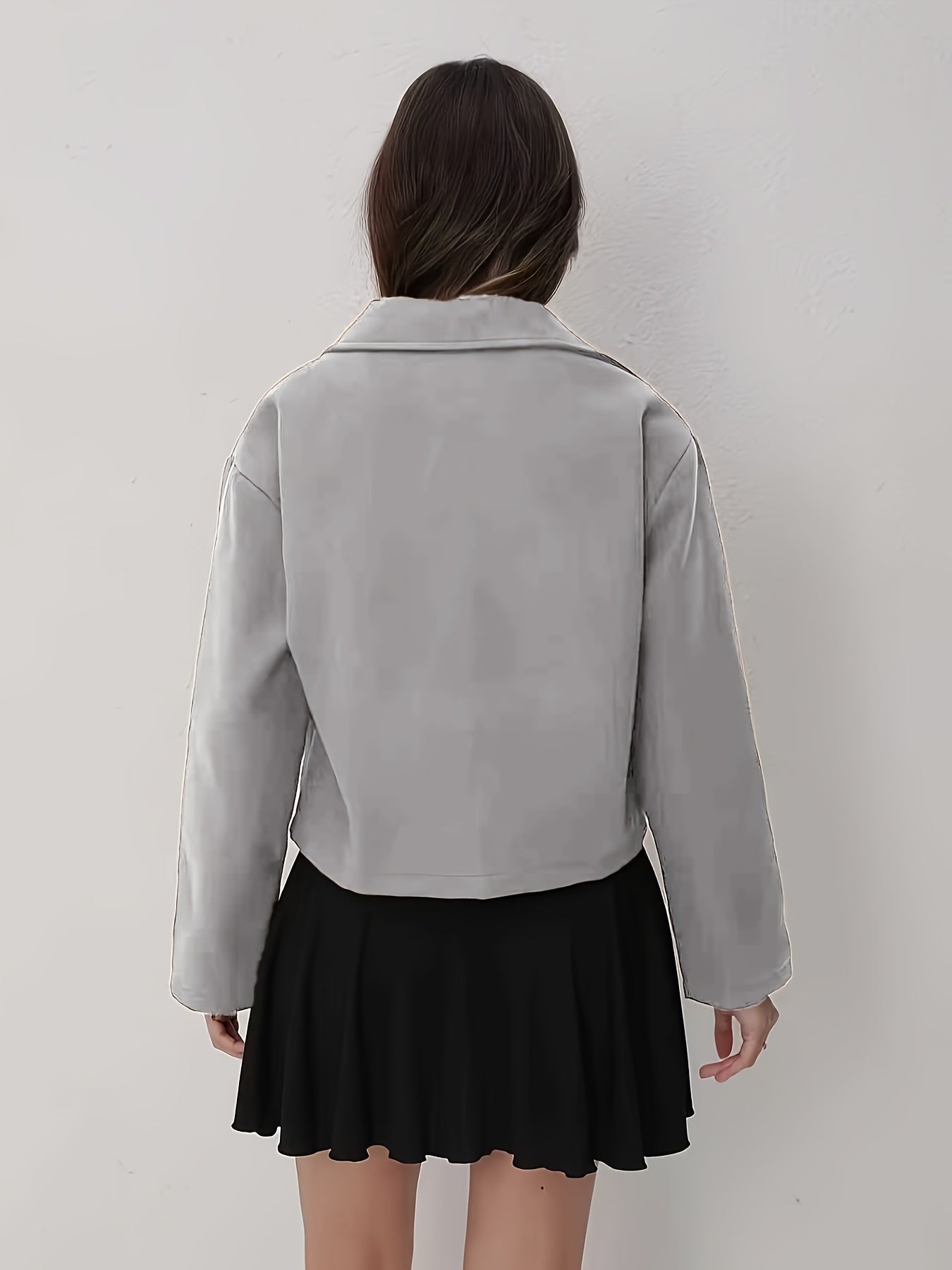 Women'S Solid Color Long Sleeve Zip-Up Jacket - Black, Casual Fall/Winter Outerwear with Pockets, Button-Up Front, and Flap Pockets, Casual Outerwear | Buttonup Jacket | Zippered Jacket, Winter Coat Women, Coat Women Winter,