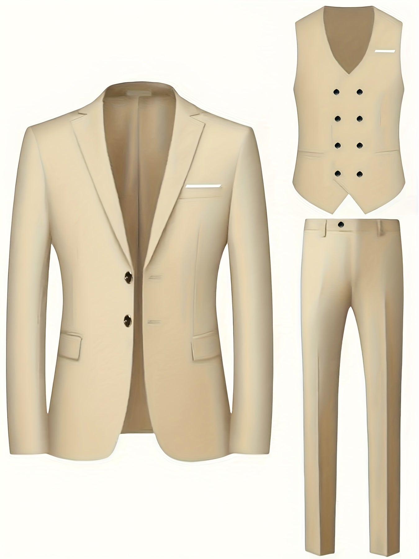 Men's 3-Piece Formal Suit Set with Jacket, Vest & Pants