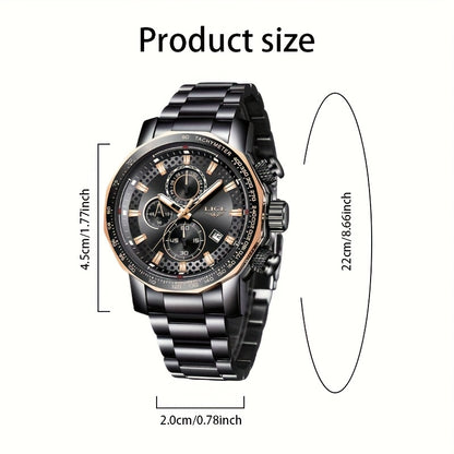 LIGE Watches Fashion Junior Men's Sports Multifunctional Quartz Watch, IP68 Waterproof Watch, Stainless Steel Band, Precision Chronograph, Stopwatch Date Function, Casual Elegant Vintage Style New Watch, Holiday Gifts - ayq