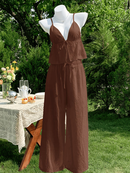 Women's Elegant Solid Color Camisole & Multi-Layer Skirt Shorts Set