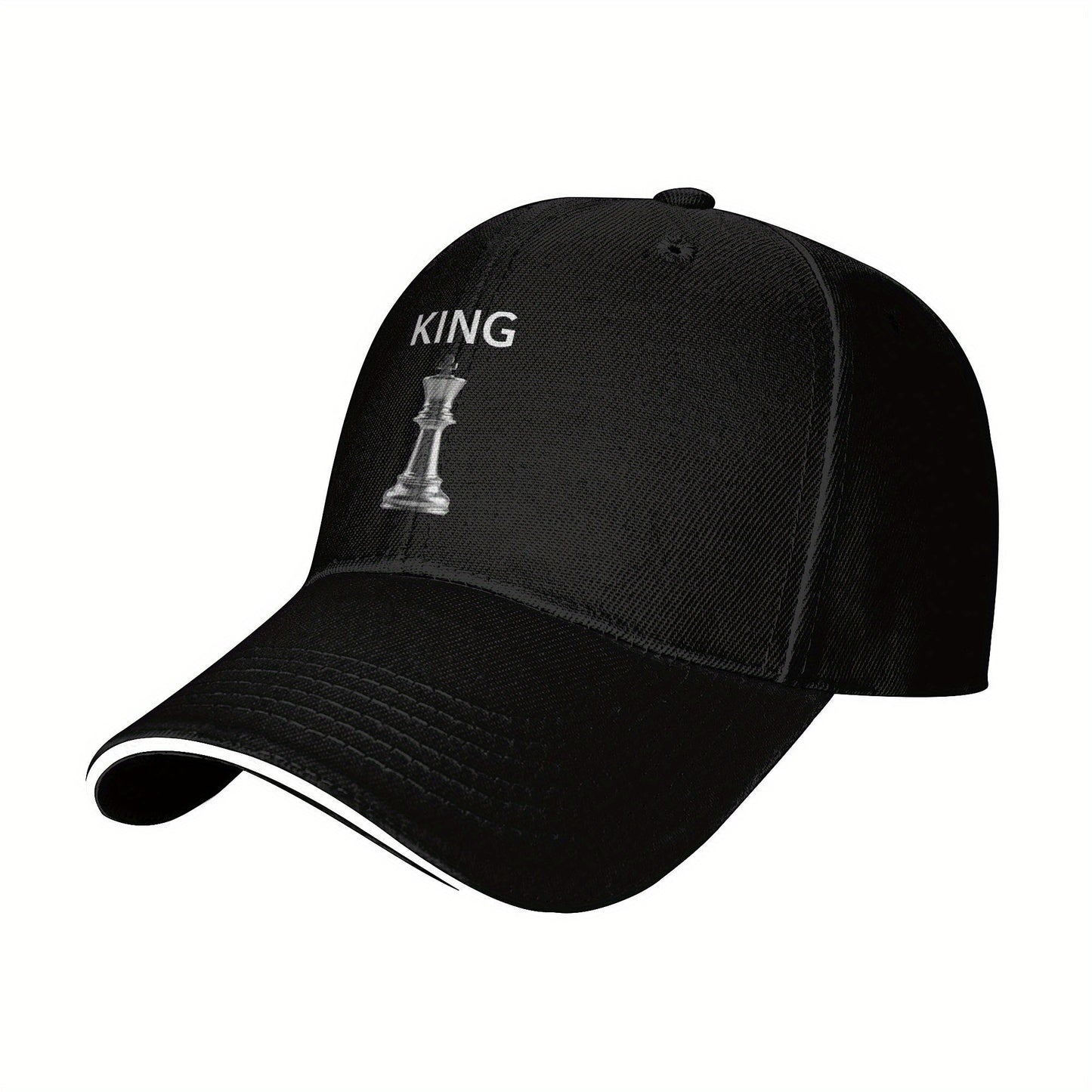 Chess King Snapback Baseball Cap - Black with White Chess Piece Design, Unisex Casual Sun Protection Hat for Men & Women, Perfect Gift for Chess Enthusiasts, Summer Cap | Unisex Hat | Durable Headwear
