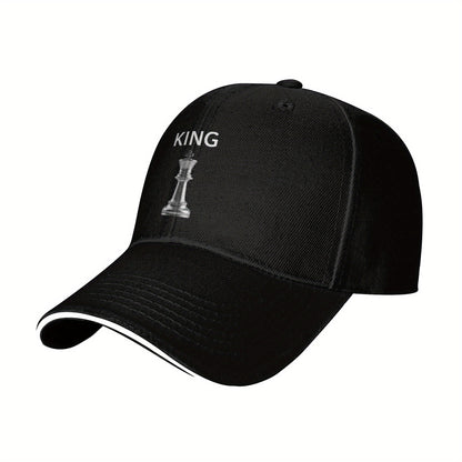 Chess King Snapback Baseball Cap - Black with White Chess Piece Design, Unisex Casual Sun Protection Hat for Men & Women, Perfect Gift for Chess Enthusiasts, Summer Cap | Unisex Hat | Durable Headwear