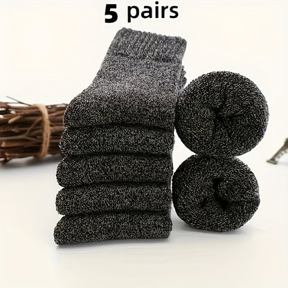 Men's 5-Pack Thick Wool Blend Mid-Calf Socks for Winter