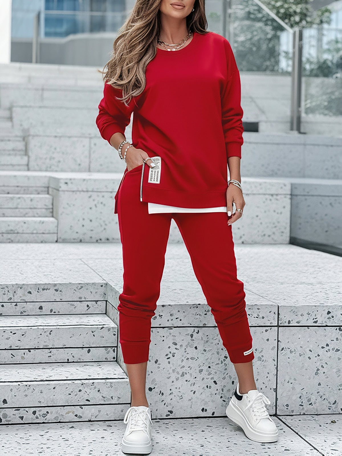 Spring-Fall Casual Two-Piece Set with Zipper Pocket Pants - ayq