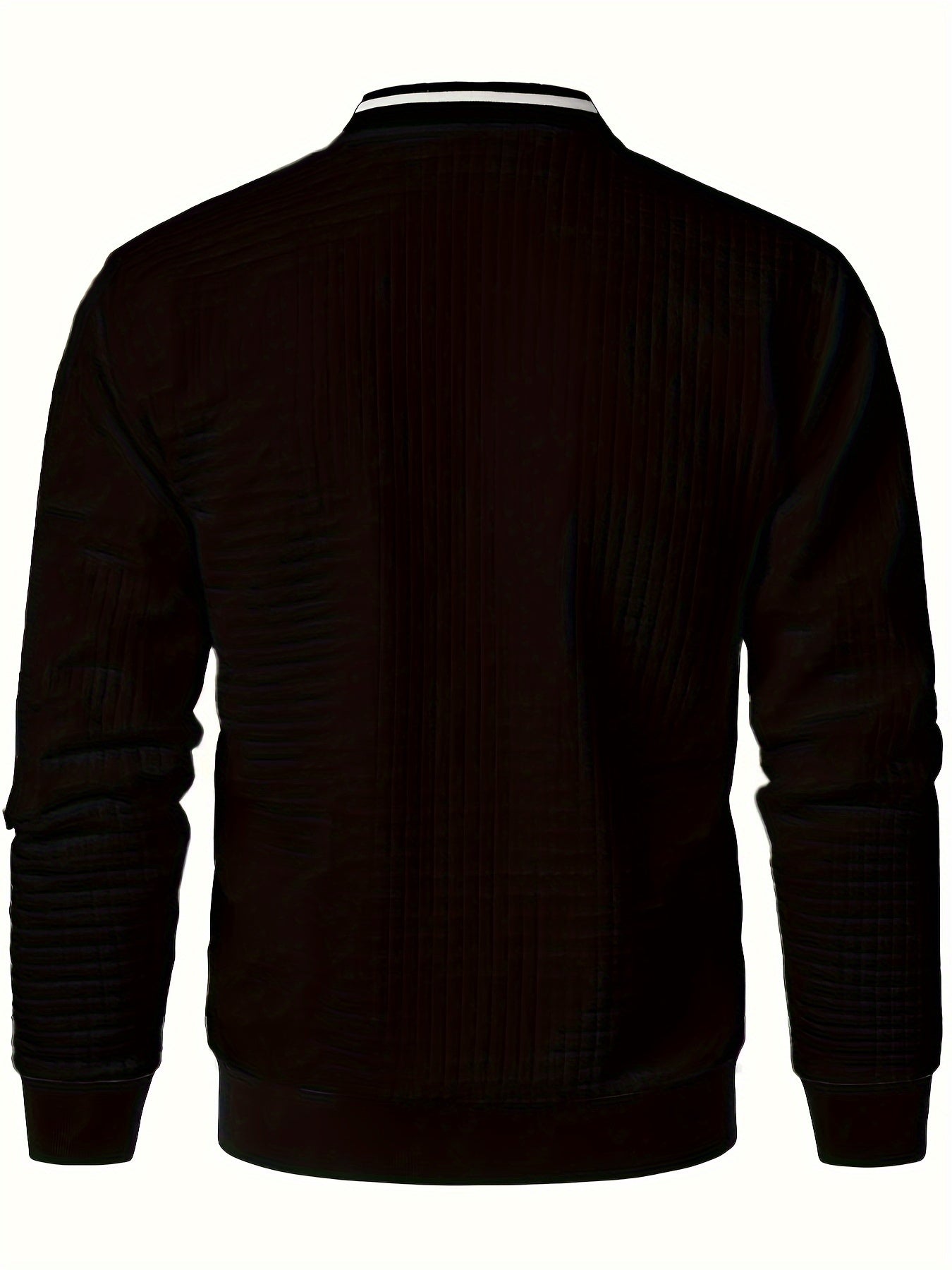 Men's Casual Bomber Jacket with Stand Collar - Polyester and Elastane Blend, Knit Fabric with Slight Stretch, Solid Color, Zipper Detail, Long Sleeve, Regular Fit