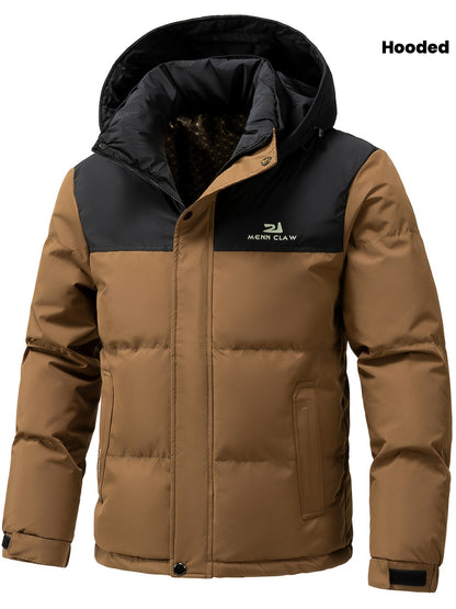 Men's Winter Jacket 100% Polyester Windproof Thermal Insulated Hooded with Detachable Hood, College Style Letter Pattern Zipper Front, Regular Fit for Skiing Outdoor Activities & Daily Wear