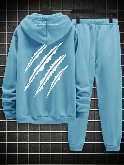 Men's Printed Hoodie and Drawstring Waist Sweatpants Two-Piece Set