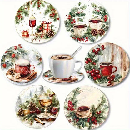 6pcs Holiday Wooden Coaster Set- Christmas and Holiday Themes, Suitable for Kitchen, Living Room, and Patio Tables- Perfect Holiday Gift, Christmas Decoration, Festive Tableware, Holiday Decor, Themed Coasters, Seasonal Desig