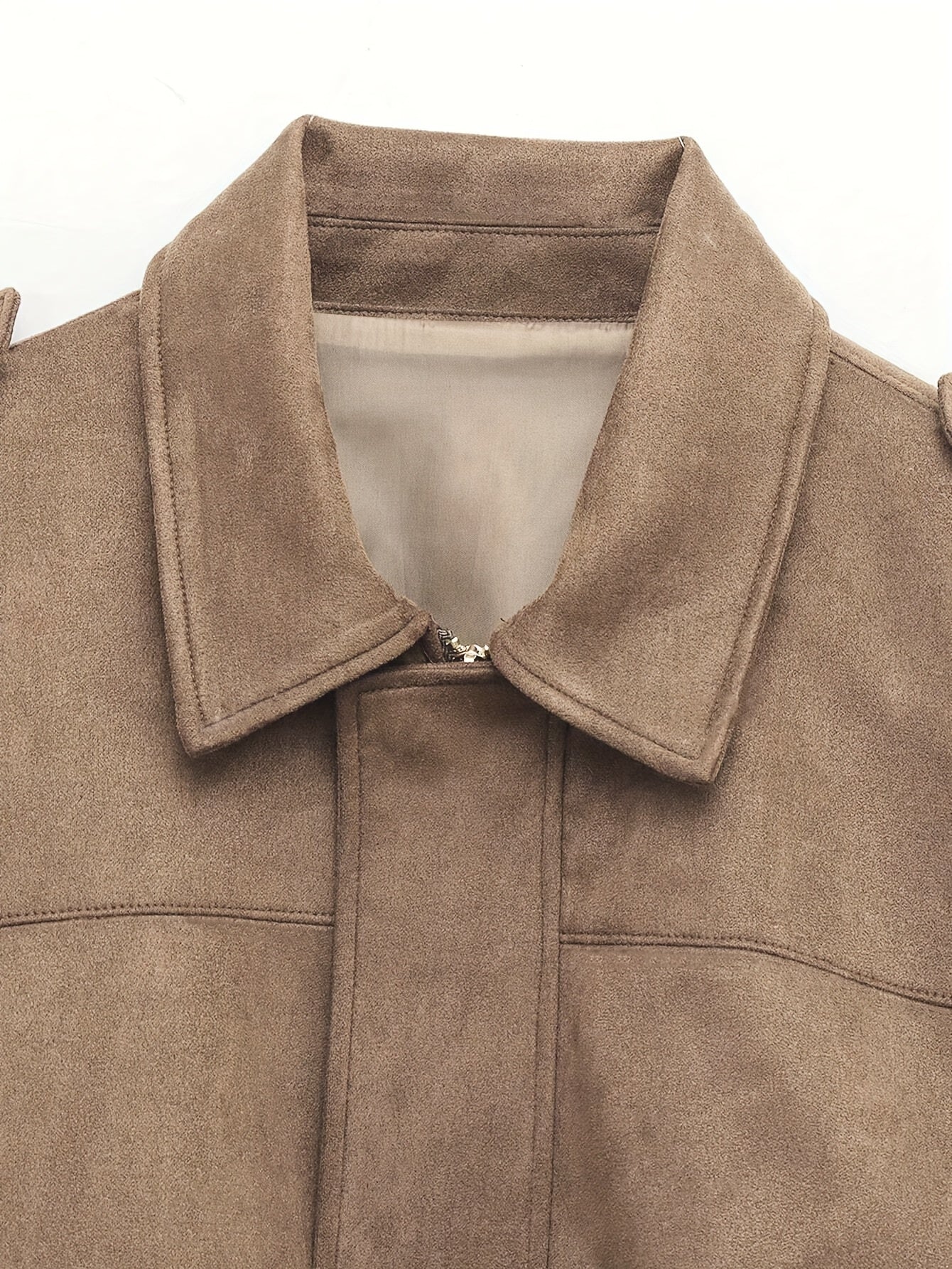 Women'S Vintage Bomber Jacket - Loose Fit Long Sleeve Zip-Up with Drop Shoulder Design, Brown Casual Outerwear for Fall/Winter, Non-Stretch Fabric, Perfect for Casual Attire, Autumn Winter Jacket | Vintage Bomber Style | Zipp