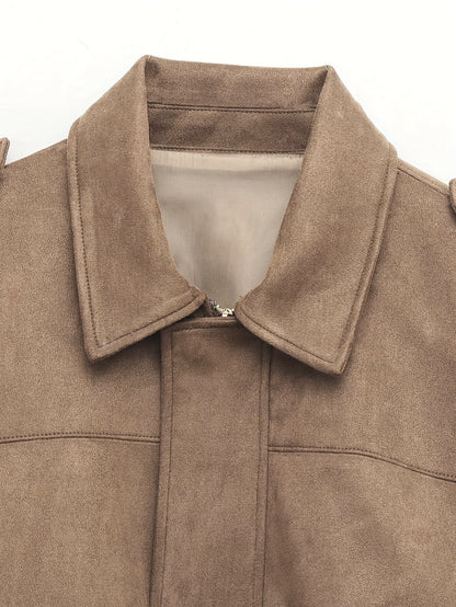 Women'S Vintage Bomber Jacket - Loose Fit Long Sleeve Zip-Up with Drop Shoulder Design, Brown Casual Outerwear for Fall/Winter, Non-Stretch Fabric, Perfect for Casual Attire, Autumn Winter Jacket | Vintage Bomber Style | Zipp