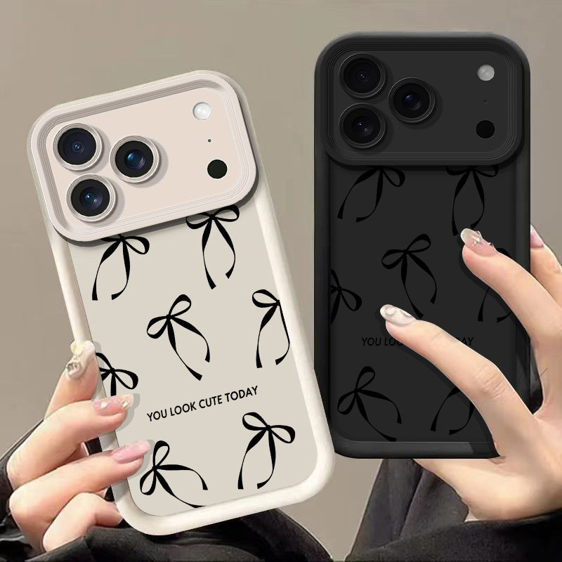 Elegant Black Bow TPU Phone Case for iPhone 13 to 18 Pro Max