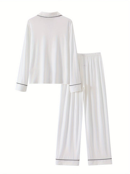 Women's Casual Modal Pajama Set with Stretchy Long Sleeves - ayq
