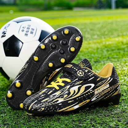 Boys' and Girls' Black and Blue Soccer Cleats with "BAGGIES" Logo - Lightweight, Breathable, Round Toe, Easy Closure, Rubber Base for Outdoor Football, Soccer Boots|Stylish Soccer Shoes|Easy Closure