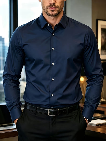 Men's Long Sleeve Business Shirt, Lightweight Breathable Polyester