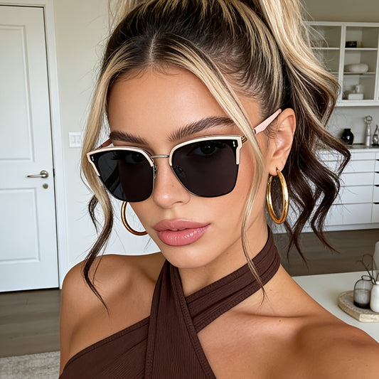 Men's & Women's Metal Half-Frame Rectangle Glasses with Brow Bar