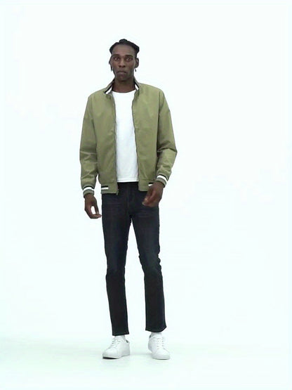 Men's Vintage-Inspired Hip Hop Baseball Jacket - Casual Sports Outerwear with Stand Collar, Zip-Up, Polyester - Perfect for Fall/Winter