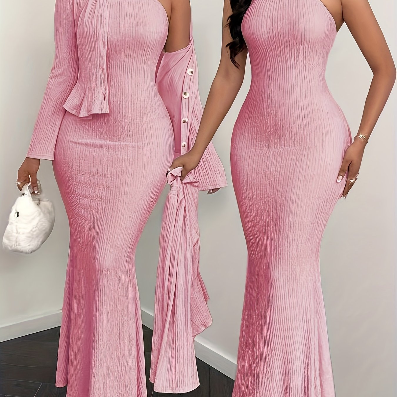 YY0102111 Elegant Solid Color Camisole Dress and Cardigan 2pcs Set, Suitable for Spring Summer Autumn