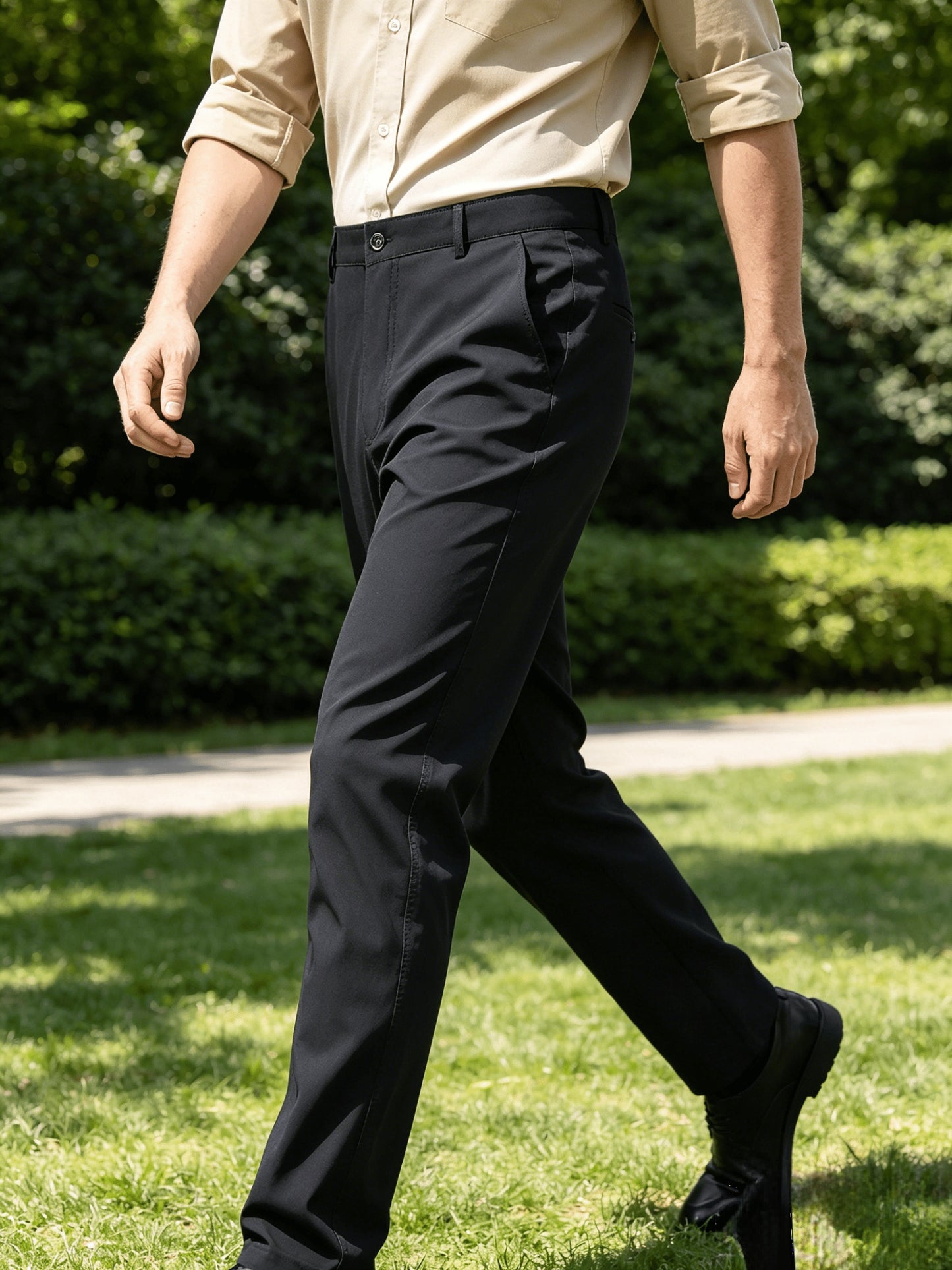 Men's Classic Straight-Leg Cotton Trousers with Deep Pockets
