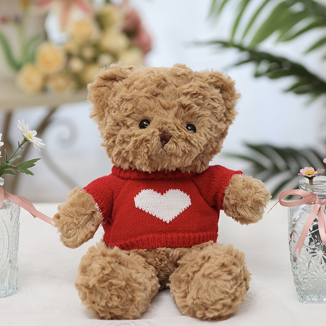 A 30cm/11.8-inch Cute Teddy Bear Plush Toy, Dressed in Clothes with Heart Patterns. A Perfect Birthday Gift for Kids, Family and Couples, and Also Suitable for Wedding Decoration and Home Decor.