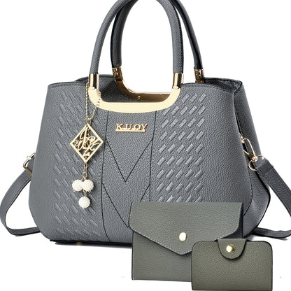 Women's Lightweight PU Three-Piece Bag Set with Removable Strap