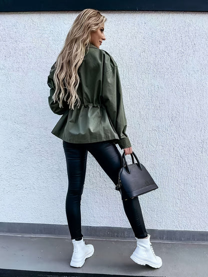 New Women'S Long-Sleeve Drawstring Jacket Coat in Retro European And American Style for Spring And Autumn 2025.