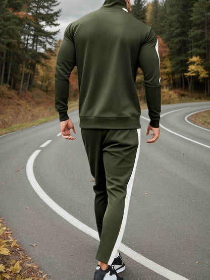 Men's Casual Athletic Tracksuit Set with Stretch Polyester
