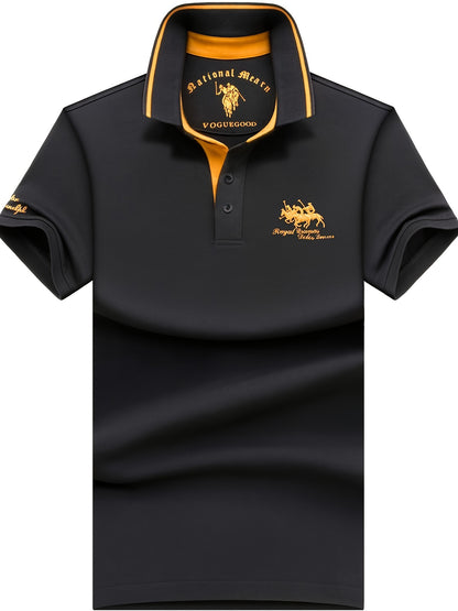 Men's Turn- Collar 95% Cotton 5 Spandex Embroidered T-Sshirt Short Sleeve Comfortable Breathability - ayq