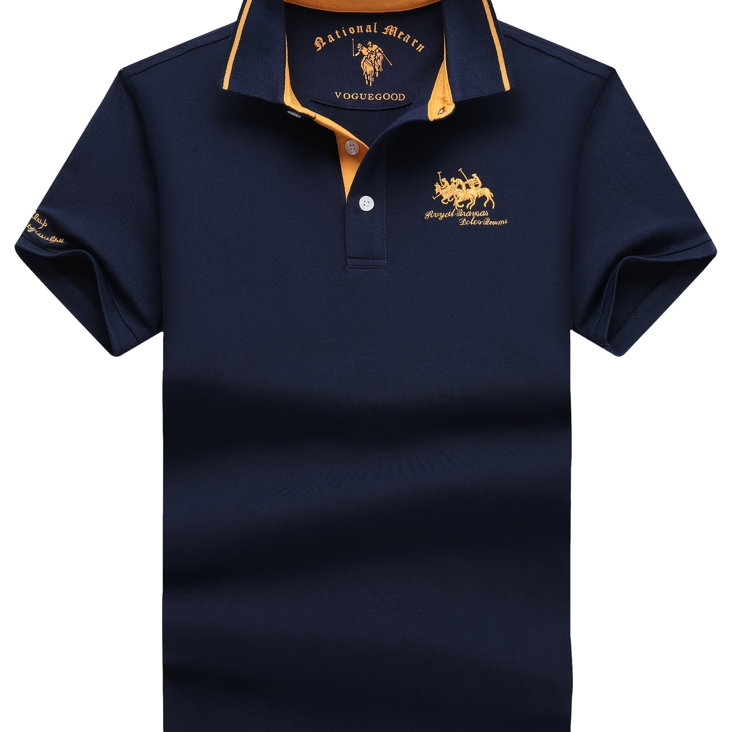 Men's Turn- Collar 95% Cotton 5 Spandex Embroidered T-Sshirt Short Sleeve Comfortable Breathability - ayq