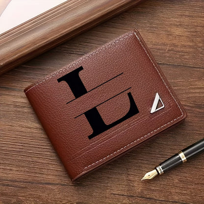 Custom Letter Solid Color Men's Wallet, Black Stylish Foldable Card Holder, Casual Men's Coin Purse, Suitable as a Birthday Gift for Husband, Holiday Anniversary Gift