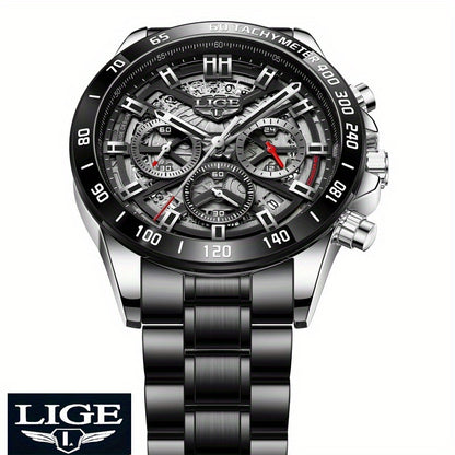 LIGE Watch, Fashion Teen Men's Watches, Multifunctional Stainless Steel Quartz Watches, Waterproof Watches, for Sports, College Various Scenes, Holiday Gifts, Party Gifts, Birthday Gifts, Black Blue Watches