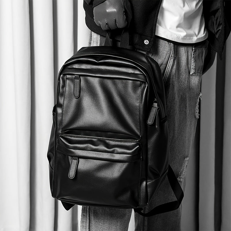 Men's Casual PU Leather Backpack with Laptop Compartment