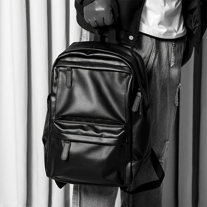 Men's Casual PU Leather Backpack with Laptop Compartment