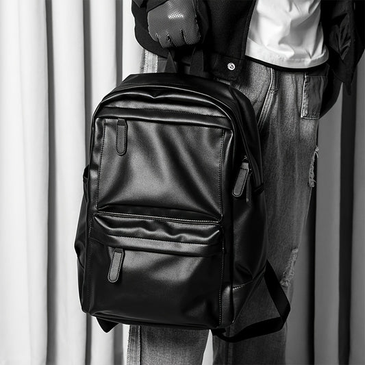 Men's Casual PU Leather Backpack with Laptop Compartment