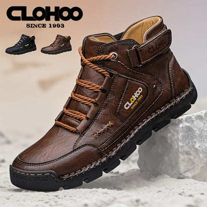 Men's Retro High-Top Casual Ankle Boots with Buckle & Lace-Up