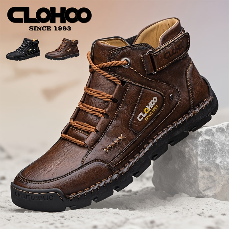 Men's Casual High-Top Ankle Boots with Buckle and Lace-Up