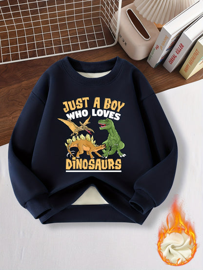 Boys' Warm Fleece Dinosaur Pullover Sweatshirt for Fall Winter