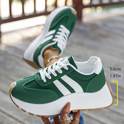 Women's Casual Low-Top Platform Sneakers with PVC Sole