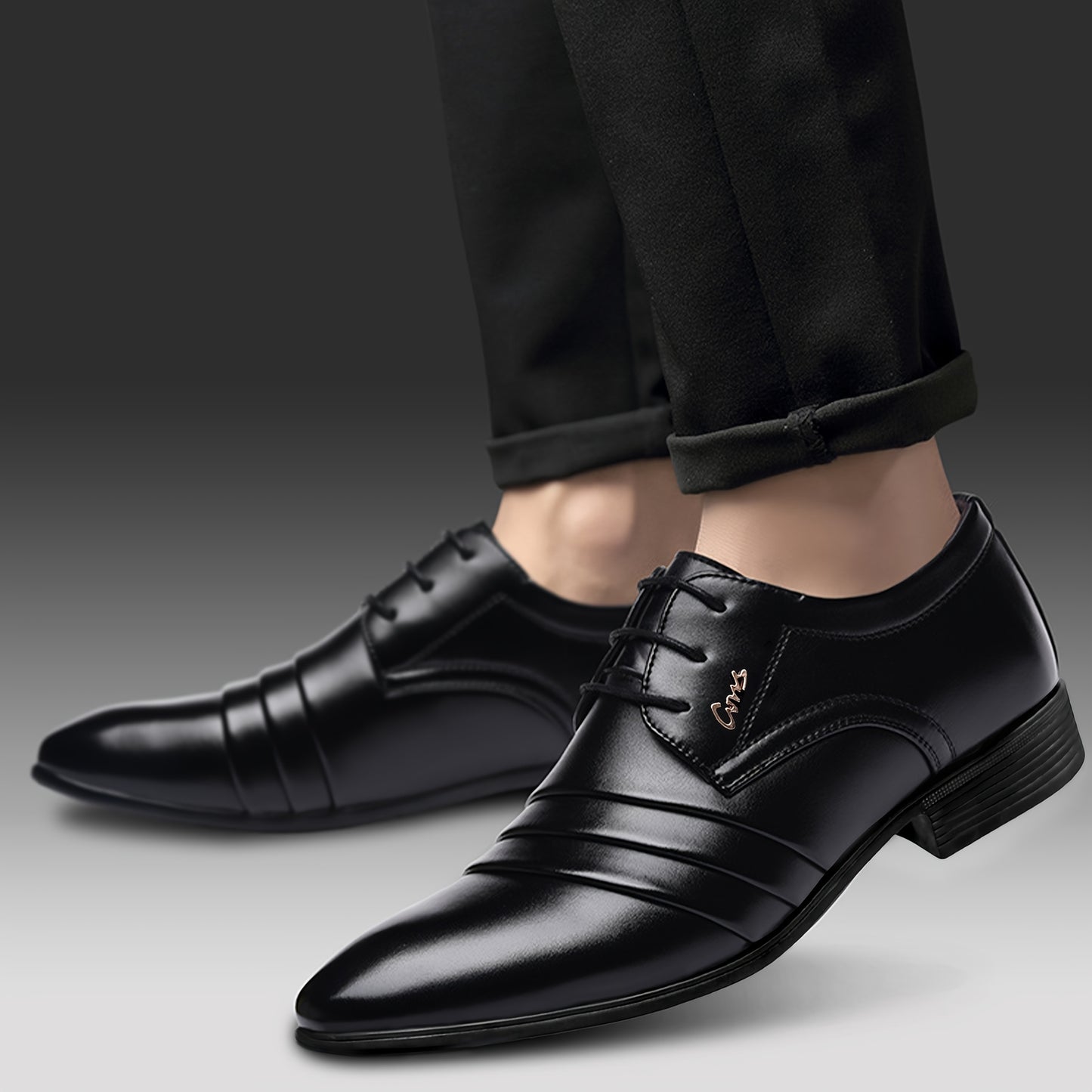Men's Classic Oxford Dress Shoes Slip-On Pointed Toe Black