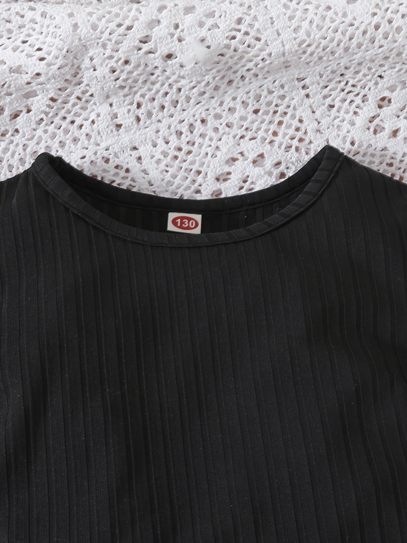 Casual Black Puff Sleeve Top & Apricot Wide-Leg Pants Set