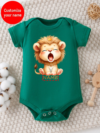 Baby Boy Cotton Jumpsuit with Lion Print, Summer Casual