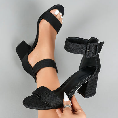 Women's Open Toe High Block Heel Sandals with Adjustable Ankle Strap
