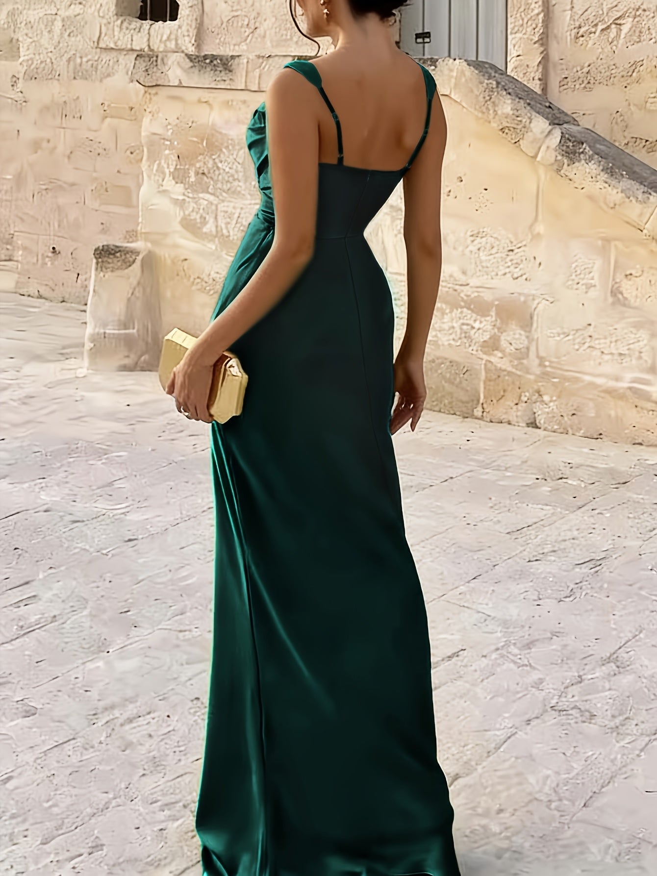 Women's Elegant Satin Bodycon Dress with Ruched Waist and Asymmetrical