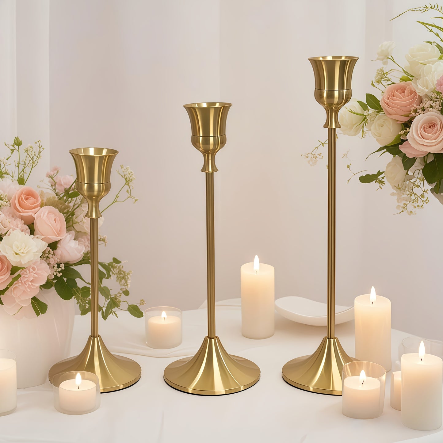 3pcs of Gorgeous Single-Head Metal Candlesticks, Detachable, Suitable for Dating Candlelight Dinner Props, Restaurant Hotels, Home Daily Table Decoration, Birthday Parties, Wedding Event Table Decoration, Christmas Valentine'