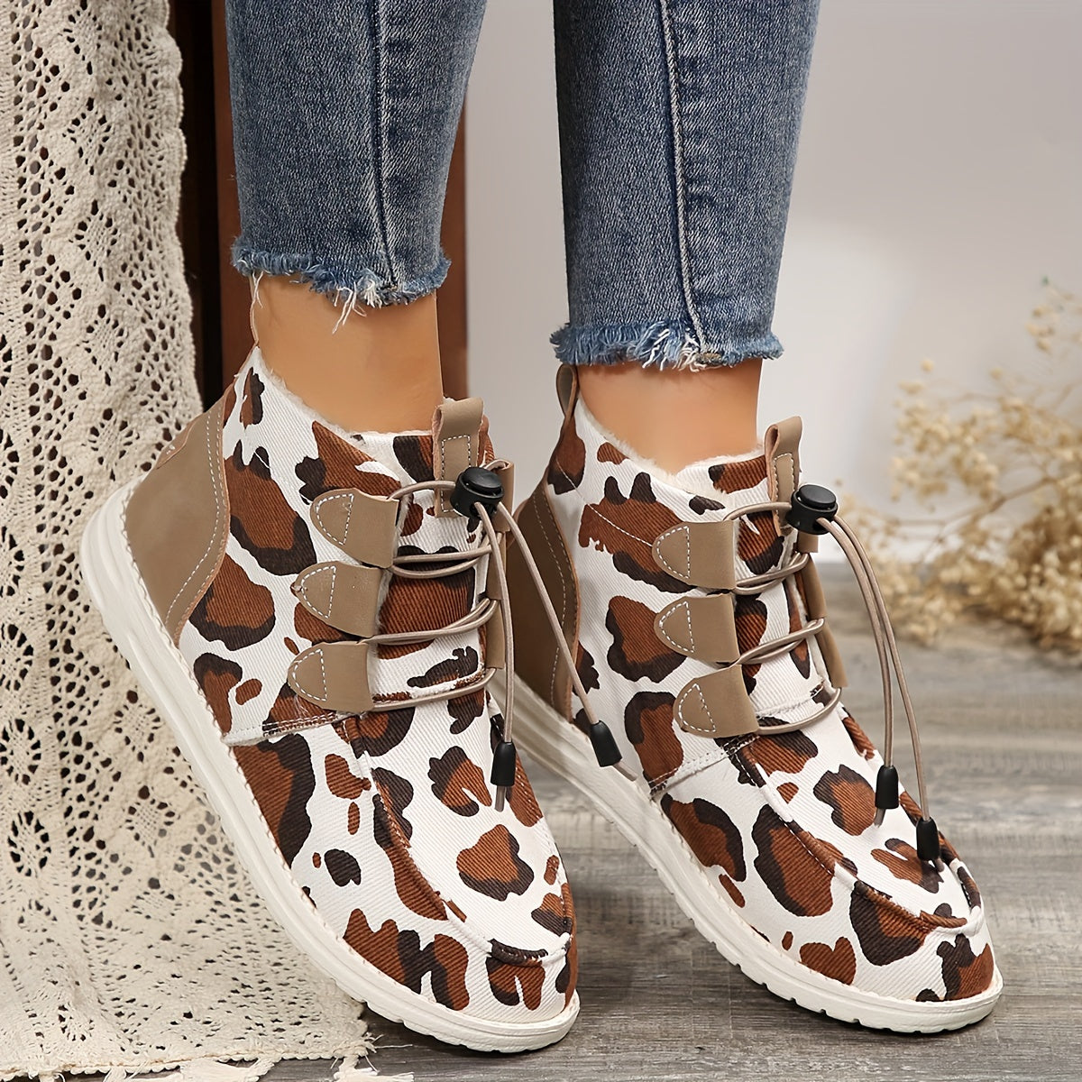 Women'S Cozy Winter Boots - Comfortable Slip-On Mid-Calf Riding Boots with Thick Sole, Round Toe, White & Black Lace-Up Design - Perfect for Cold Weather, Snow Boots, Winter Boots