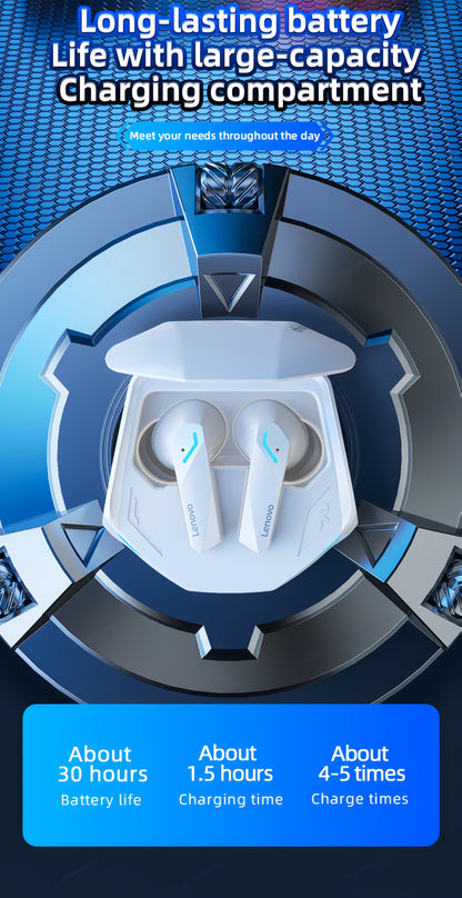 Lenovo GM2 PRO Ergonomic Wireless Earbuds, Immersive Sound Experience, Extended Battery Life, Rechargeable Battery, Coordinated Fast Charging, USB Charging, Type-C Port Charging