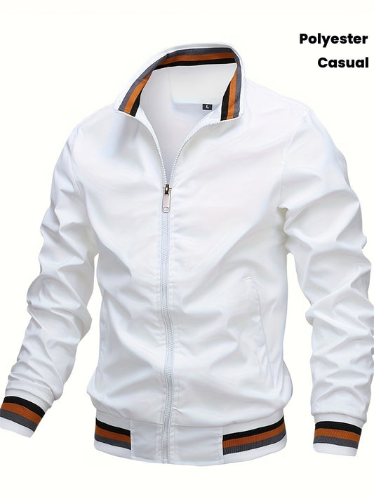 Men's Vintage-Inspired Hip Hop Baseball Jacket - Casual Sports Outerwear with Stand Collar, Zip-Up, Polyester - Perfect for Fall/Winter